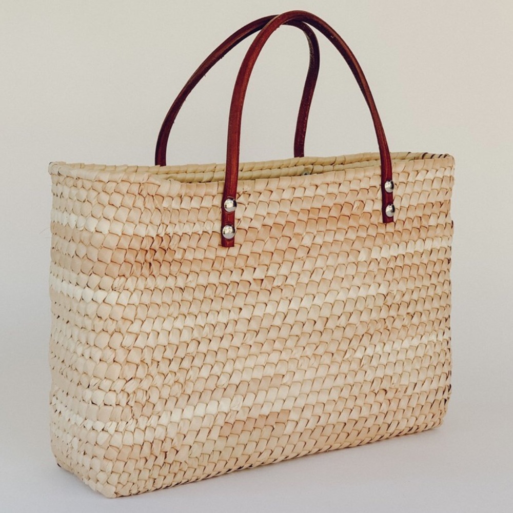 New Straw Top Handle Basket Tote Bag